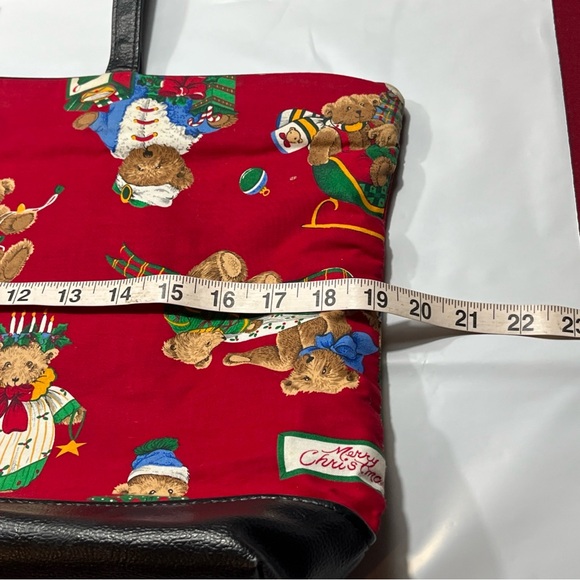 Christmas Teddy BEAR TOTE BAG RED Green cotton Tree gift Santa holiday 13”x19” - Picture 10 of 16